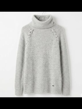 Hollister Grey Lace Up Shoulder Ribbed Turtleneck Knit Sweater Size S